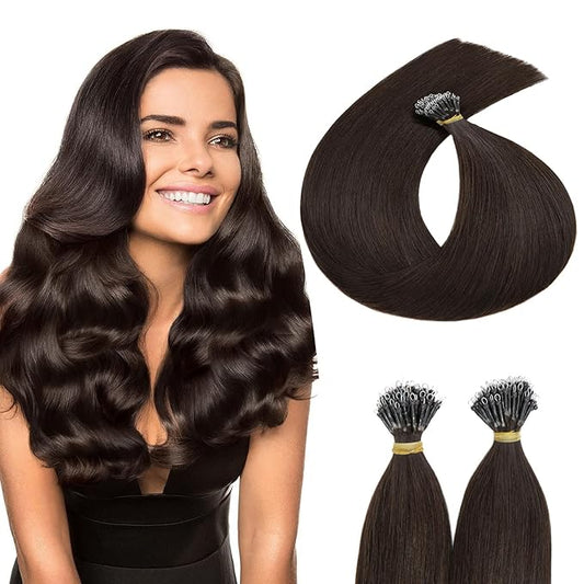Nano Bead Human Hair Extensions nano rings hair extensions Nano-bond Hair Extensions Nano Tip Extensions Silky Straight Natural 50g/50 Stands 18" Dark Brown