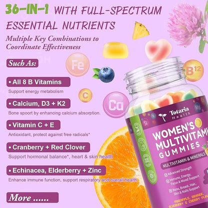 (2 Pcs) Sugar Free Womens Multivitamin Gummies with Iron, Women's Multivitamin w/Vitamins C, D3 K2, B12, B6, Filled Gummies for Daily Nutritional Support| Immune Support| Skin Health, Mixed Flavors