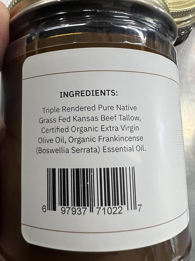 Beef Tallow Balm - 8 oz - Made in USA - Organic Grass Fed and Finished - Moisturizing Skin Care Frankincense
