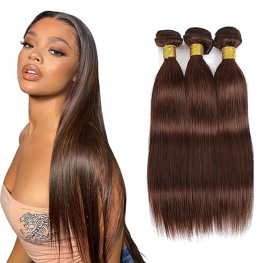 Color 4 Straight Bundles Human Hair Chocolate Brown Bundles 12 14 16 Inch Niegmeag Double Weft Virgin Remy Brown Straight Bundle Hair Weave