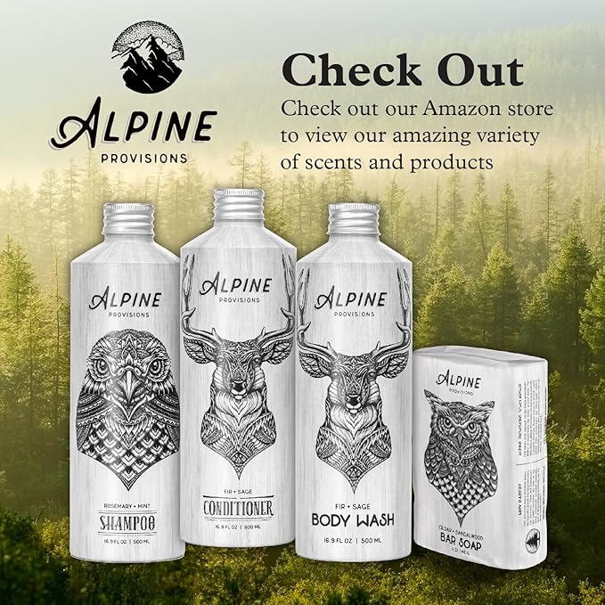 Alpine Provisions Fir & Sage Shampoo - Naturally Repair, Cleanse, and Hydration with Essential Oils, Jojoba, Aloe Vera - Vegan, Sulfate - Plant-Based Hair Care for Healthier, Softer Hair - 16.9 FL Oz