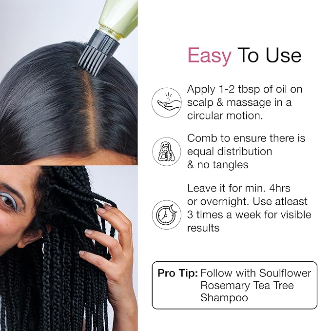Soulflower Castor Rosemary Oil for Hair Growth, Hairfall Control, Strengthening Treatment, Volumizing For Dry, Damaged, Curly Hair, Enhance Thickness - 100% Pure, Organically Certified, 6.77 fl oz