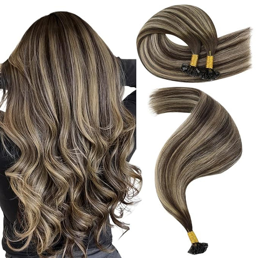 YoungSee Ombre Ktip Hair Extensions Balayage Brown Ombre Blonde K Tip Extensions Ombre 18In 50s/50g Silky Straight