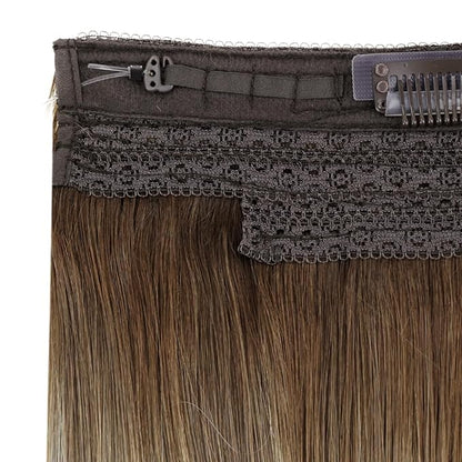 RUNATURE Invisible Wire Hair Extensions, 18 Inch Real Human Hair Wire Extensions, Fish Line Hair Extensions for Women, Remy Natural Hair, Add Hair Volume, 80g #3/8/22 Brown to Blonde