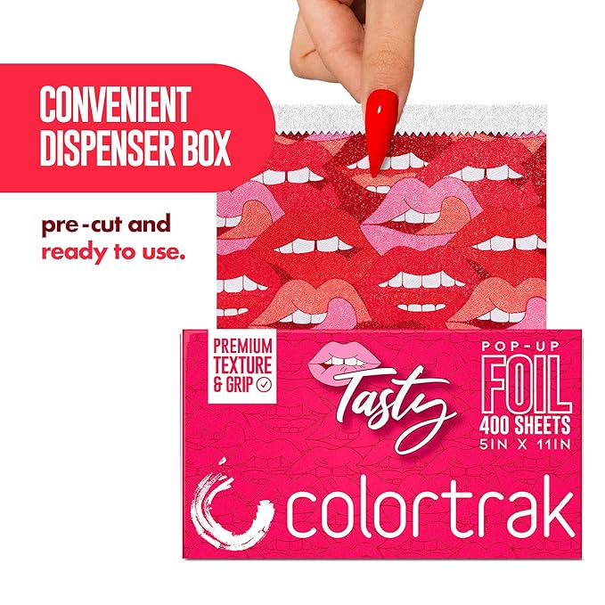 Colortrak Tasty Pop-up Foil W/Dispenser (400 Count), Pre-cut Sheets, Non-Slip Embossed Texture, 5" x 11" Sheets for Hair Foil Coloring and Highlighting Sheet Applications