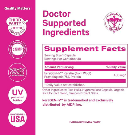 Pink Stork Keratin Hair Loss Supplement for Women - Clinically Studied KeraGEN-IV for Hair Care, Thinning, Shedding and Beauty - Hair Skin and Nails Support - Postpartum Hair Growth - 30 Capsules