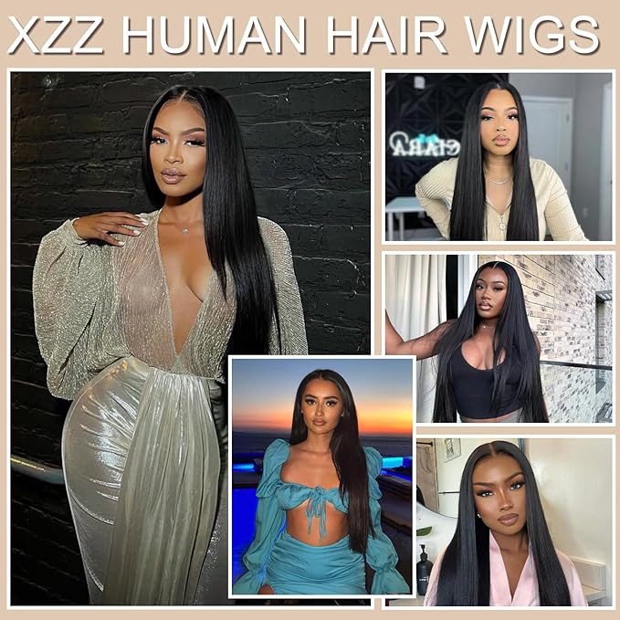 XZZ 28Inch Wear and Go Glueless Wigs Human Hair Pre Plucked Pre Cut 9x6 HD Lace Front Wigs Human Hair 200% Density Glueless Straight Wigs Human Hair Pre Everything Black Human Hair Wig for Women