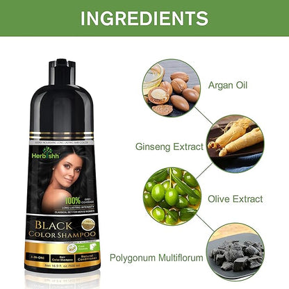 Herbishh Hair Color Shampoo for Gray Hair – Natural Hair Dye Shampoo – Colors Hair in Minutes – Lasts Up To 3-4 Weeks – 500ML – 3-In-1 Hair Color – Colors, Cleanses, and Conditions (Black)