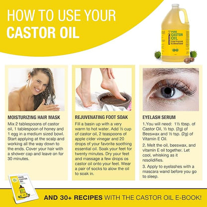 Unrefined Hexane-Free Castor Oil, 128 fl oz - For Hair Growth, Thicker Lashes & Brows, Dry Skin, Joint Pain