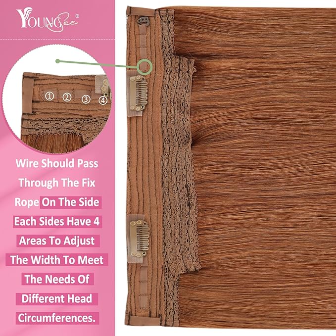 YoungSee Copper Wire Extensions Human Hair Invisible Wire Hair Extensions for Women Copper Adjustable Fish Line 20inch 100g