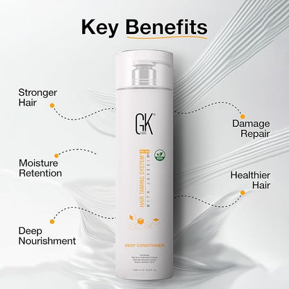 GK HAIR Global Keratin Deep Conditioner Masque (33.8 Fl Oz/1000ml) Intense Hydrating Repair Treatment Mask for Dry Damaged Color Treated Frizzy Hair Restoration Formula with JOJOBA Seed Oils
