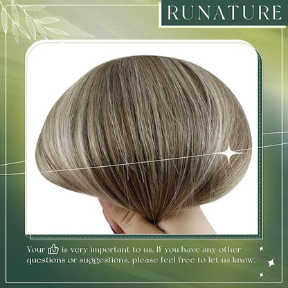 RUNATURE 20 Inch Nano Hair Extensions - Balayage Brown to Blonde Silky Human Hair - Remy Pre-Bonded Nano Bead Straight Extensions 50g 50s