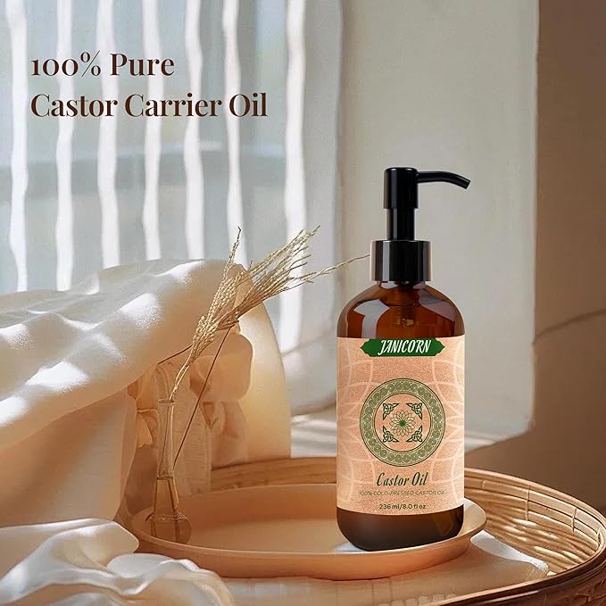 100% Pure Castor Oil – Cold-Pressed Carrier Oil for Skin, Hair, Scalp, Lashes, Brows & Nails – Rich, Thick Texture for Deep Moisture, 236ml (8 fl oz)