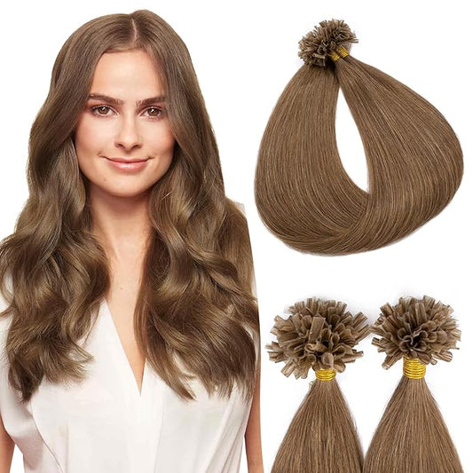 U Tip Hair Extensions Human Hair Pre Bonded Extensions Keratin Fusion Extensions K Tip Hair Extensions Real Human Hair Silky Straight Natural 50g/100 Stands 22" Light Brown