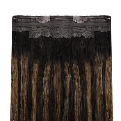 YoungSee Wire Extensions Balayage Straight Real Hair Wire Extensions Balayage Darkest Brown to Medium Brown Headband Wire Hair Extensions Real Human Hair Brown Silky Smooth Hair Extensions 18In 80G