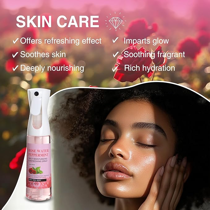 Rose Water and Peppermint Hair Scalp Moisturizing Spray with Castor Oil - For Natural Loc Care and Dreadlock Maintenance (10 oz)