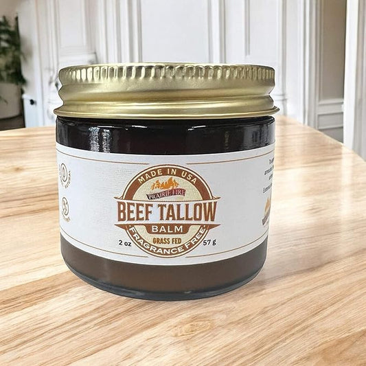 Beef Tallow Balm - 2 oz - Grown and Made in USA - Organic Grass Fed and Finished Tallow - Moisturizing Skin Care Fragrance Free