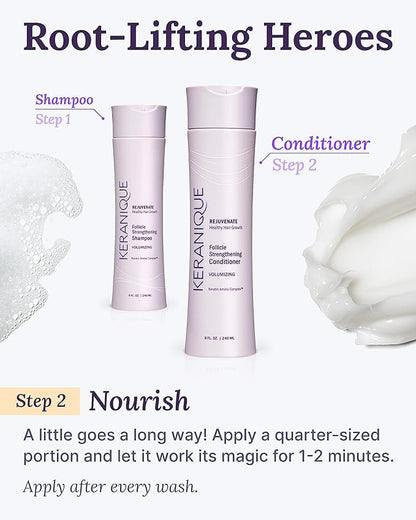 Keranique Volumizing Conditioner - Moisturizing Hair Conditioner for Fine, Thinning Hair and Fuller Hair Growth - Keratin Enriched, Sulfate-Free, Color-Safe, Anti-Aging Volume Conditioner for Women