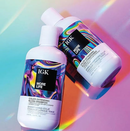 IGK MORE LIFE Color Extending Gloss Shampoo and Conditioner Set | Preserves Color Treated Hair | UV Protection | Vegan + Cruelty-Free | 1 Liter