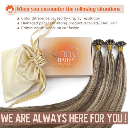Sunny Hair Ktip Human Hair Extensions Fit Any Occasion K Tip Hair Extensions Real Human Hair Medium Brown Highlight Caramel Blonde Fusion Hair Extensions Soft Silky Keratin Tip 18inch 50g