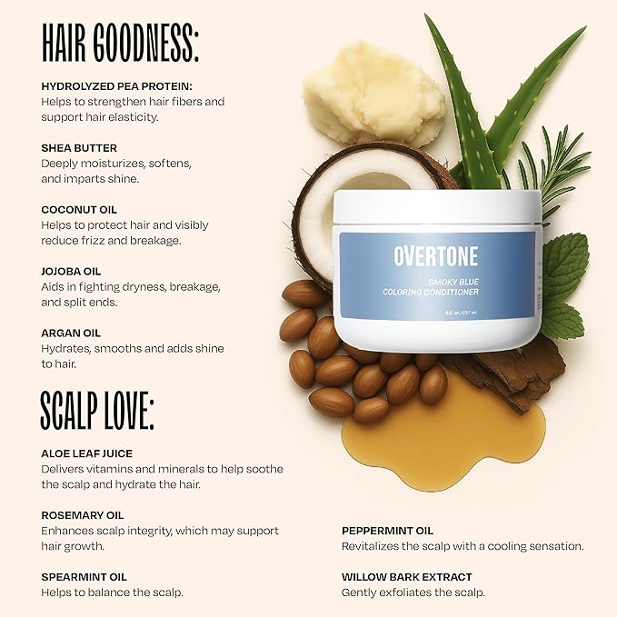 Overtone Color Depositing Semi-Permanent Hair Dye Conditioner - 8 oz For Natural & Color-Treated Hair, Moisturizing Shea Butter & Coconut Oil - Vegan & Cruelty-Free, Smoky Blue is now Smoky Sapphire