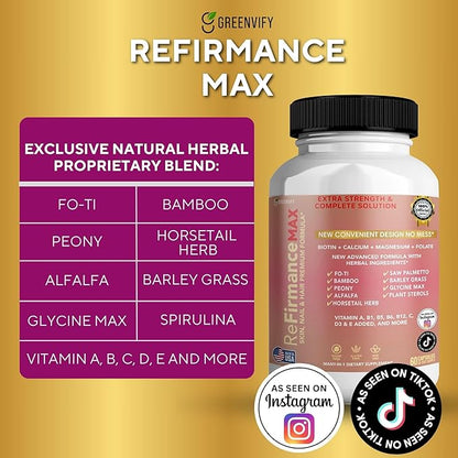 ReFirmanceMax Hair Growth Supplement, 60 Capsules, with Biotin 5000mcg, Vitamins B12, Calcium, Saw Palmetto, 30 Day Supply (2)