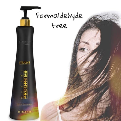 Mutari Professional Reductor Reconstructor Kit - Brazilian Keratin Straightening Treatment - Blowout Smoothing System With Pro Thermal 4 Brush And 1 Leather Bag - 33.8 fl oz