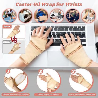 12 Pcs Castor Oil Pack Wrap, Reusable Castor Oil Pack Kit Organic Cotton for Shoulder Hands Neck Waist Chest Knees and Feet, Adjustable Compress Pads for Entire Body, Machine Washable Anti Oil Leak