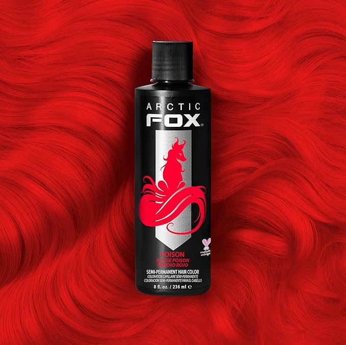 Arctic Fox Semi-Permanent Hair Dye, Vegan & Cruelty-Free, Vibrant Red Color, Ammonia-Free, Peroxide-Free, Conditioning Formula, For All Hair Types, Poison, 8 Fl Oz (Pack of 2)