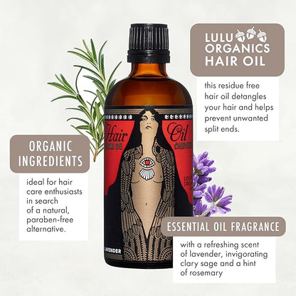 Argan Oil for Hair, Nourishing, Strengthening - Curly Dry Frizzy Damaged Hair, Adds Shine and Moisturizes, Scented Organic Oil, Lavender & Clary Sage - 3.4 oz