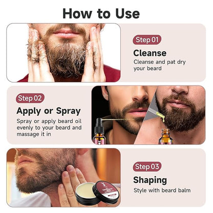 Beard Growth kit & Beard Balm - Beard Growth Kit with 5% Concentration Biotin for Men, Natural Ingredients with Argan Oil, Jojoba Oil and Vitamin (Mystic Hour)