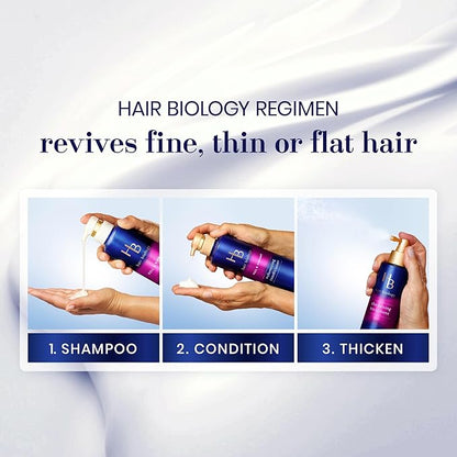 Hair Biology Full & Vibrant Set Including: Volumizing Shampoo (12.8 Fl Oz), Conditioner (12.8 Fl Oz) & Thickening Treatment (6.4 Fl Oz), for Thin or Fine Hair, Biotin Infused, Paraben-Free, Color-Safe