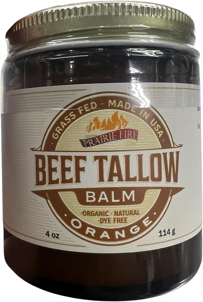 Beef Tallow Balm - 4 oz - Made in USA - Organic Grass Fed and Finished Tallow - Moisturizing Skin Care Orange
