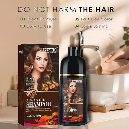 Black Hair Dye Shampoo 3-In-1, Instant Gray Hair Coverage in Minutes-Long Lasting Argan Oil Herbal Hair Color Shampoo champu con tinte para canas 500ml