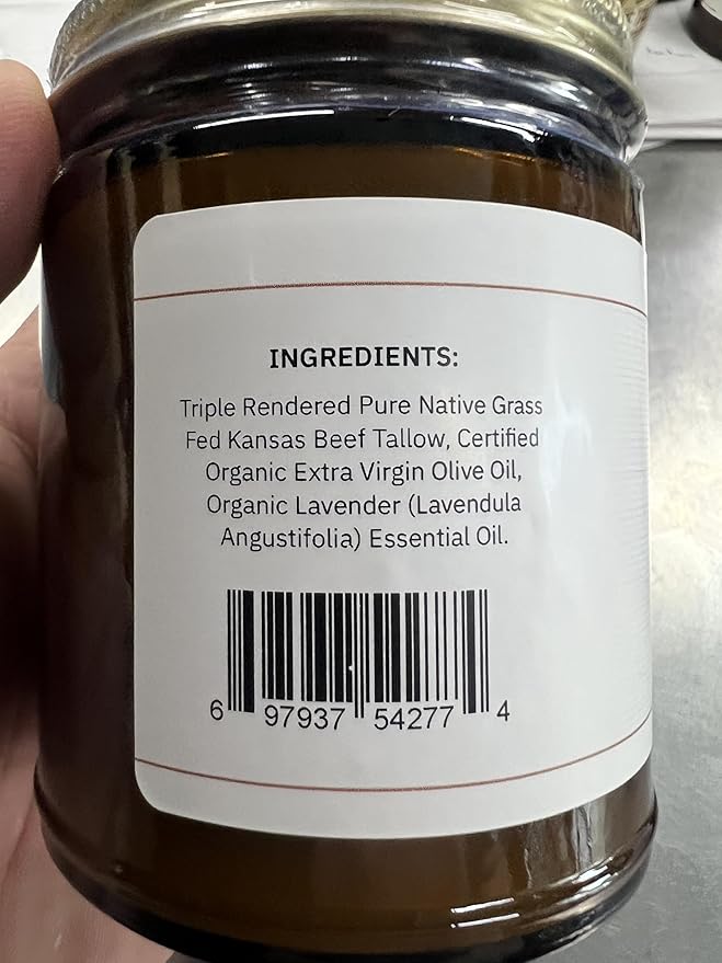 Beef Tallow Balm - 8 oz - Organic Grass Fed and Finished - Made in USA - Moisturizing Skin Care Lavender