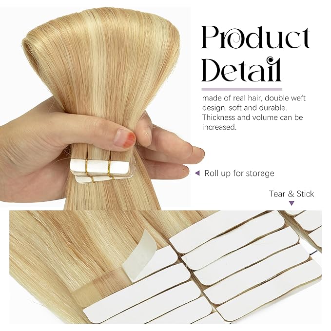 Lacer Tape in Hair Extensions Human Hair 16 Inch Dark Ash Blonde Mixed Platinum Blonde Invisible Tape in Hair Extensions Seamless Silky Straight 20 Pcs 50 Grams