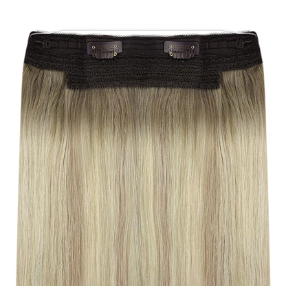 YoungSee Wire Hair Extensions Human Hair Ombre Blonde Wire Hair Extensions for Women Real Human Hair Balayage Ash Blonde Ombre Platinum Blonde Human Hair for Damaged Hair Repair 80G 14Inch