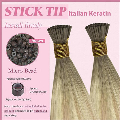 YoungSee Itip Human Hair Extensions Ombre Itips Hair Extensions Human Hair Balayage Blonde with Platinum Blonde Tip Extensions 22In 50g 50s Invisible Hair Extension I Tip Non Damaging Hair Extension