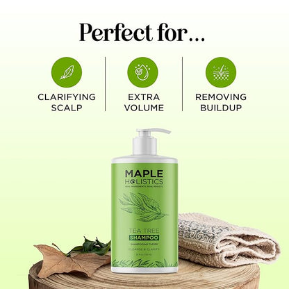Maple Holistics Tea Tree Oil Shampoo Sulfate Free - Deep Cleansing Vegan Tea Tree Shampoo for Oily Hair and Scalp - Daily for Build up with Rosemary Essential Oil for All Hair Types 25 Fl Oz