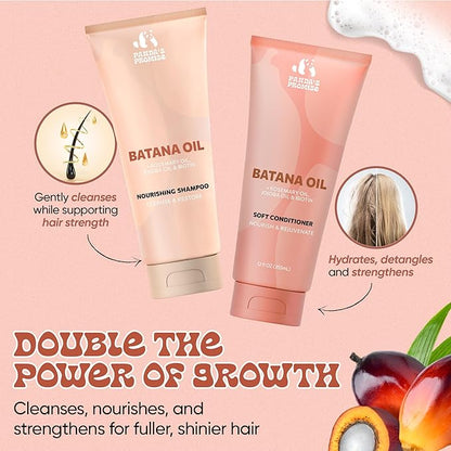 Panda's Promise Batana Oil Shampoo and Conditioner Set – Sulfate Free Batana Oil for Hair Growth – Thickening Conditioner and Shampoo for Damaged Hair, and All Hair Types, Unisex (12 fl oz Each)