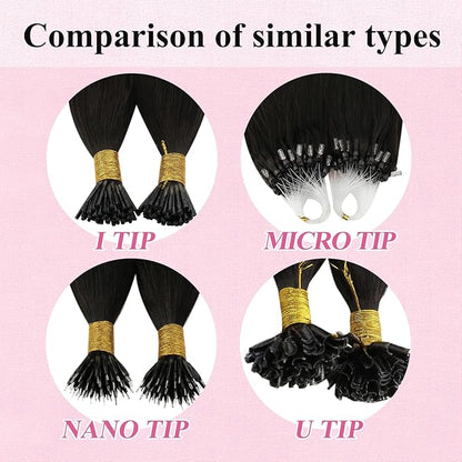 YoungSee Micro Loop Hair Extensions Real Human Hair Balayage 16In Microbead Hair Extensions Human Hair Dark Brown Ombre Blonde with Brown Roots Beaded Hair Extensions Soft and Silky 50g 50s