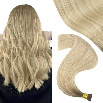 YoungSee Itip Human Hair Extensions Ombre Itips Hair Extensions Human Hair Balayage Blonde with Platinum Blonde Tip Extensions 22In 50g 50s Invisible Hair Extension I Tip Non Damaging Hair Extension