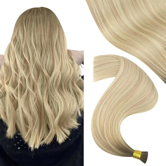 YoungSee Itip Human Hair Extensions Ombre Itips Hair Extensions Human Hair Balayage Blonde with Platinum Blonde Tip Extensions 22In 50g 50s Invisible Hair Extension I Tip Non Damaging Hair Extension