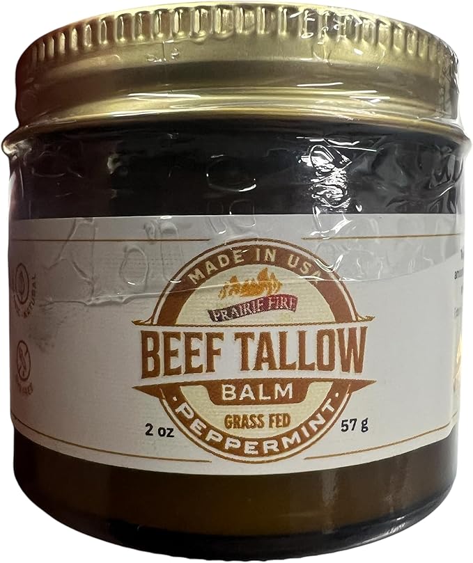 Beef Tallow Balm - 2 oz - Grown and Made in USA - Organic Grass Fed and Finished Tallow - Moisturizing Skin Care Peppermint