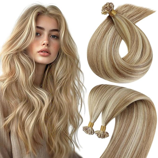 Sunny Hair K Tip Hair Extensions Real Human Hair Thick Ktip Human Hair Extensions Remy Hair Extensions Keratin Bonds Light Brown Mix Platinum Blonde 14inch 50g