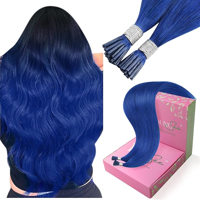 YoungSee I Tip Hair Extensions Human Hair Blue I Tips Hair Extensions Real Human Hair Blue 40s 25g Tip Hair Extension Real Human Hair Colored 14 Inch