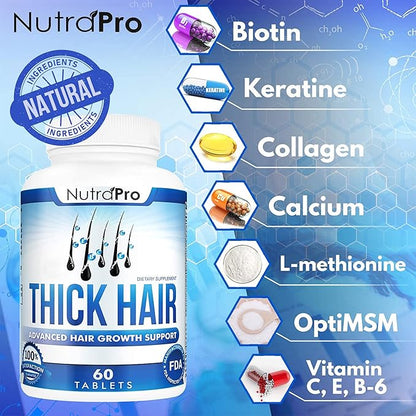 Thick Hair Growth Vitamins– Hair Growth Pills With DHT Blocker Stimulates Faster Growth for Weak, Thinning Hair–Biotin Hair Supplements with Keratin & Collagen Helps Men&Women Grow Perfect Hair.