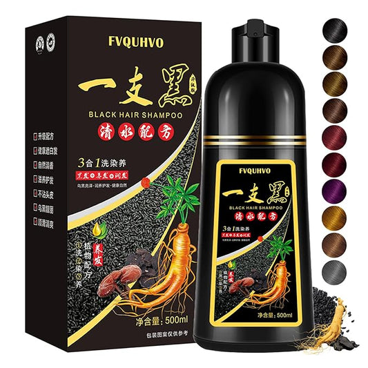 Black Hair Dye Shampoo 3 in 1 for Men Women, Hair Color for 100% Gray Coverage, Shampoo Para Canas for All Hair Types 16.9 Fl Oz (Black)