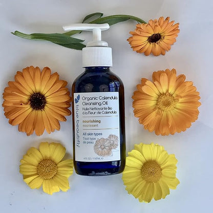Blue Beautifly USDA Certified Organic Calendula Cleansing Oil - Removes Makeup, Cleanses Pores, and Restores Protective Barrier - Enriched with Apricot Oil and Turmeric Extract - 4 fl oz