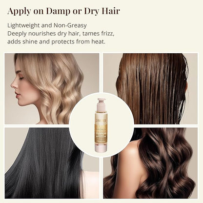Leave-In Hair Oil with Sandalwood & Bergamot – Natural Essential Oil Aroma, Lightweight Frizz Control & Shine Enhancer for Daily Hair Care – No-Rinse Oil, 3.4 fl oz (100ml)